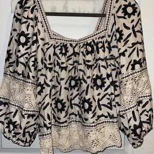 Beige and black lace blouse
